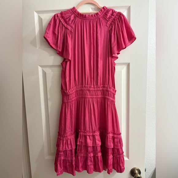 NWT Current Air Flutter Sleeve Mini Dress in Fuschia Pink Anthropologie Large - Picture 4 of 7